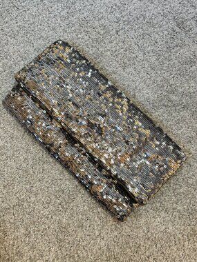 BCBGMaxAzria sequin foldover clutch in Silver & Gunmetal
